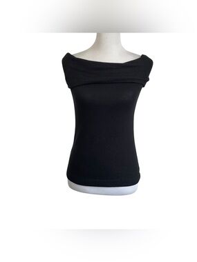 Three Dots Womens Ribbed Off The Shoulder Knit Top Sz Small Black Sleeveless